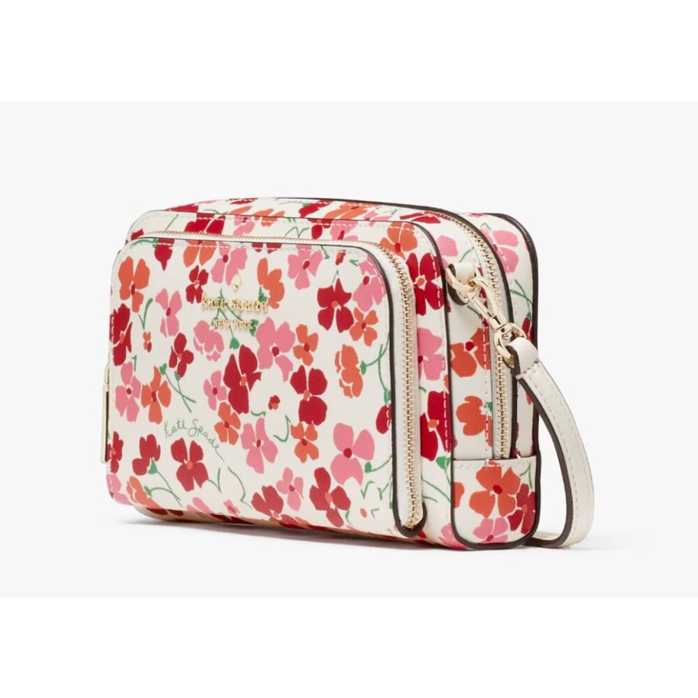 New Kate Spade Staci Sunny Floral Dual Zip Around Crossbody Pink Multi - Picture 4 of 5